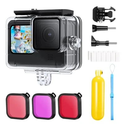 Image de K&amp;F Concept 21 en 1 Boîtier Étanche+3 Filtres (Rouge+Violet+Rose)+ Poignée Flottante+Courroie+Vis+Feuilles Anti buée Compatible avec Gopro Hero 9/10/11/12
