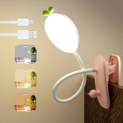 Image de QJUZO Lampe à Pince Pour lit Enfant, de Lecture LED Rechargeable lire au Lit, 360 Flexible Chevet Dimmable Tactile liseuse, 2400Mah, Bureau Sans Fil Rose