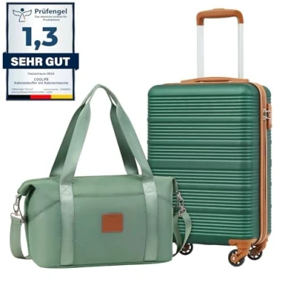 Image de Coolife Set de 2 pièces Ryanair Valise Cabine 55x35x20 ABS Valises et 1 Bagage Leger a 4 Roues,Serrure TSA (Vert Foncé, Valises)