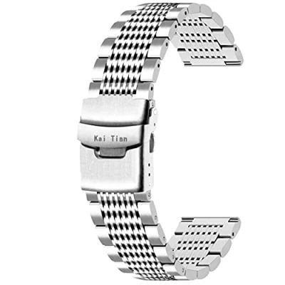 Image de Kai Tian Maille exquise polie Bracelet Montre en Acier Argent 20mm Hommes Femmes Remplacement de la Bande Fermoir Deployment
