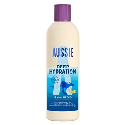 Image de Aussie Deep Hydration Shampoing Vegan Ultra Riche Hydratation Intense Pour Cheveux Très Secs, Épais Et Bouclés À L’Huile D’Avocat, De Jojoba Noix Macadamia, 300 ml