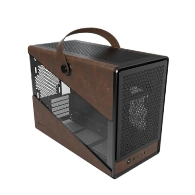 Image de MONTECH Heritage mATX, Châssis de Jeu Compact en Cuir avec poignée Signature, Prend Charge Les GPU RTX 40, Le Bloc d&#039;alimentation ATX et l&#039;AIO 360 mm Noir
