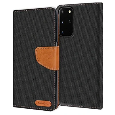 Image de Verco Coque pour Galaxy S20 Plus, Étui Portefeuille Compatible avec Samsung S20+ Case Textures de Fibre Housse Protection, Noir
