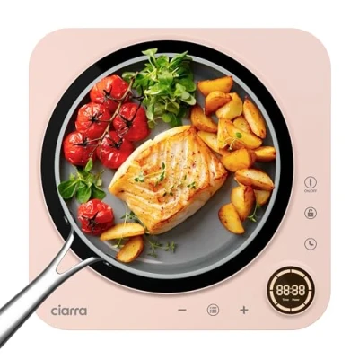 Image de Ciarra Plaque de Cuisson à Induction, Portable, 2000 W, 8 Nveaux Puissance, Minuterie 240 Minutes, Commande Tactile, Rose