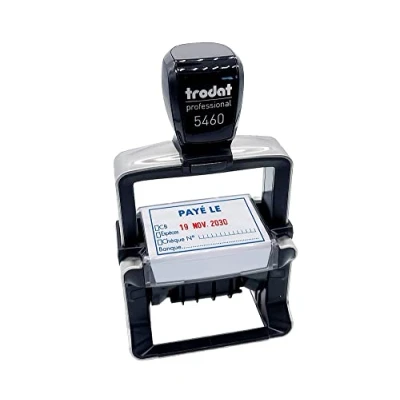 Image de Trodat 5460L20 Professional Line 4.0 Tampon Dateur encrage automatique rechargeable, encre de couleur bleu et rouge, format l‘impression 56 x 33 mm PAYÉ LE / BANQUE 12 bandes année