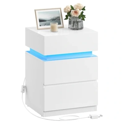 Image de VASAGLE Table de Chevet, avec Bande LED Multicolore Réglable, 3 Tiroirs, d’Appoint Style Moderne, 35 x 40 55 cm, Blanc LET630T10