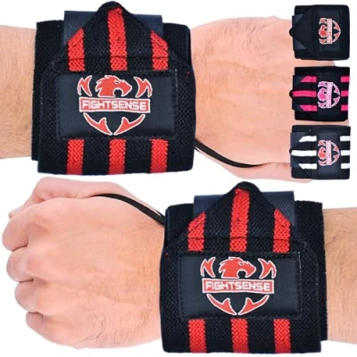 Image de FIGHTSENSE Bandes de Poignet pour haltérophilie, 18 Pouce qualité supérieure avec Boucle Robuste, Gymnastique dynamophilie, Musculation (Rouge)