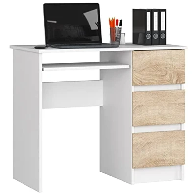 Image de AKORD Bureau Ordinateur A 6 avec Tablette Clavier L90 x H77 P50 cm 30 kg 3 Tiroirs Petit de Chambre PC Desk Table
