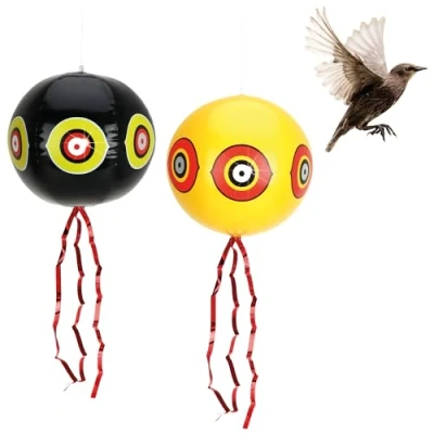 Image de com four® 2X Ballon Anti Oiseaux épouvantail à Suspendre avec Yeux réfléchissants et Rayures crépitantes effaroucheur d&#039;oiseaux pour étourneaux, Corbeaux, choucas, Pigeons (2 pièces Ballon)