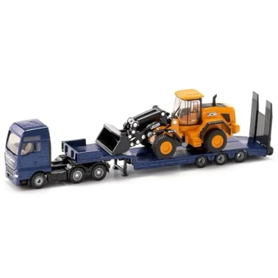 Image de siku 1790, MAN camion surbaissée et une chargeuse sur roues JCB, 1:87, Métal/plastique, Bleu/Jaune, Rampe pliante, Remorque
