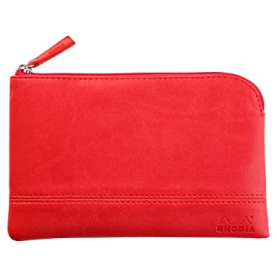 Image de RHODIA 116545C Pochette Zippée en Simili Cuir Corail Taille S (11 x 17 cm) Coutures Véritables Intérieur Tissu Orange Rangement Documents, Petites Fournitures