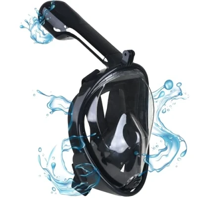 Image de Gadgy® Masque de plongée avec Tuba et Support pour Appareil Photo, Vue panoramique à 180 degrés, étanche Adultes, antibuée Tuba, Noir, L/XL