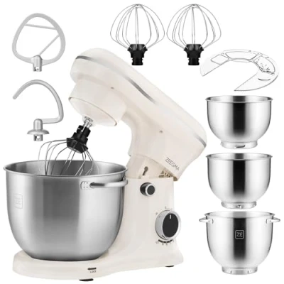 Image de ZEEGMA PLANEET TRIO Robot Pâtissier 1500 W de Cuisine Multifonctionnel avec 3 Bols 4 l, 4,5 l et 5,2 10 Vitesses Mixeur Crochet, Agitateur, Fouet, Couvercle Doseur (Noir)