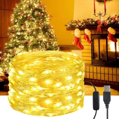 Image de YIFMOO guirlande lumineuse LED USB, 5 m, 50 LED, étanche, avec interrupteur, micro fil de cuivre, pour l&#039;extérieur et l&#039;intérieur bricolage, Noël, chambre, fête, décoration