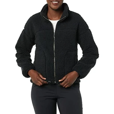 Image de Amazon Essentials Veste en Molleton Sherpa Entièrement Zippé Femme, Noir, S