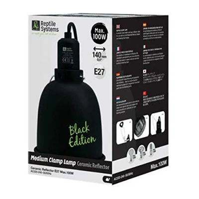 Image de Reptile Systems D3 E27 BLACK EDITION Lampe à pince en céramique avec réflecteur MOYEN 140 mm 100 W MAX