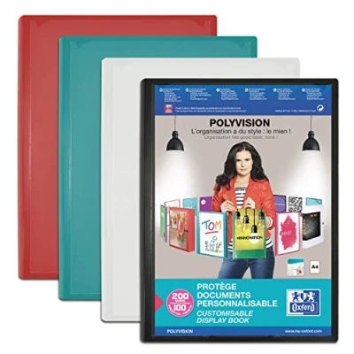 Image de OXFORD 1 Seul Porte Vue Polyvision A4 200 vues / 100 pochettes Couverture Polypro Opaque Couleur Aléatoire
