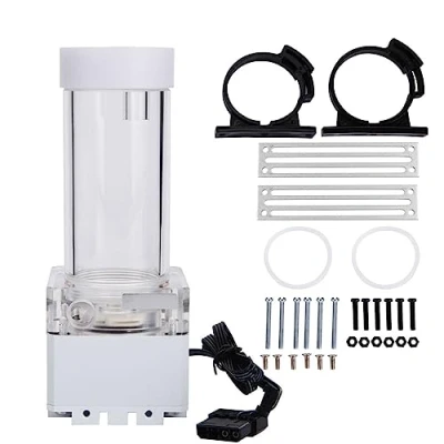 Image de 800L/H ordinateur CPU pompe à eau de refroidissement par eau, 4 mètres tête dissipation thermique rapide LED réservoir ultra silencieux(Blanc &amp; 17cm)