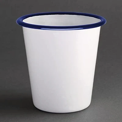 Image de Olympia Gobelet en Acier émaillé 310ml (Lot de 6), Blanc et bleu, émaillé, GM515