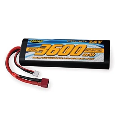 Image de Carson 500608231 7.4V / 3600mAh 60C Batterie LiPO Race T Plug HC R Rechargeable, câble de Connexion avec Prise Plug, Rechange véhicule télécommandé, modélisme