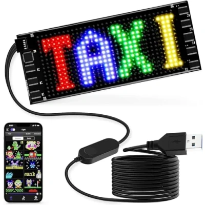Image de Qnoavve Mini Signe de Voiture LED, 17x7cm Flexible USB 5v Bluetooth ContrôLe D&#039;Application Bricolage Programmable DéFilement LED Enseigne Lumineuse Personnalisable