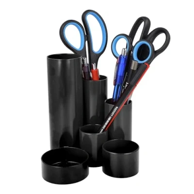 Image de Westcott E 744577 00 Porte stylos avec 6 compartiments ronds pour ranger vos et accessoires de bureau Noir