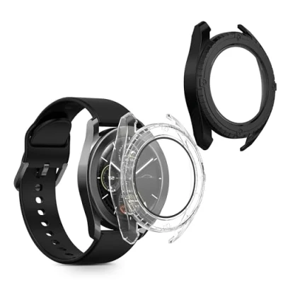 Image de kwmobile Coque Compatible avec Xiaomi Watch S3 2X Étui Cadre écran en Verre trempé pour Fitness Tracker Noir Transparent