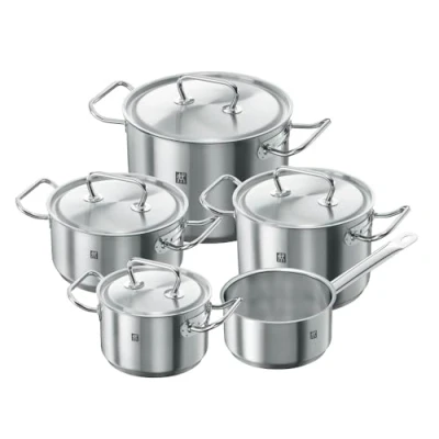 Image de ZWILLING Set de 5 Casseroles, 4 Couvercles, Adapté à la Chaleur Induction, Argenté 18/10, série Twin Classic