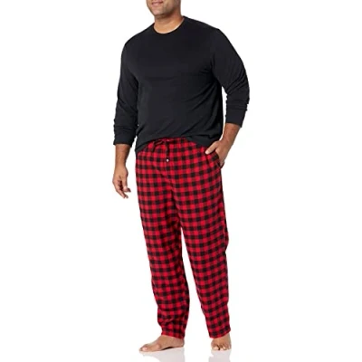 Image de Amazon Essentials Ensemble de Pyjama en Flanelle Douce (Grandes Tailles Disponibles) Homme, Noir Rouge Carreaux Lainés, M