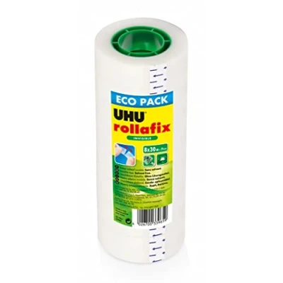 Image de UHU Rollafix invisible Ruban adhésif, invisible, transparent, sans solvants, recharge, lot 8 rouleaux 30 m x 19 mm