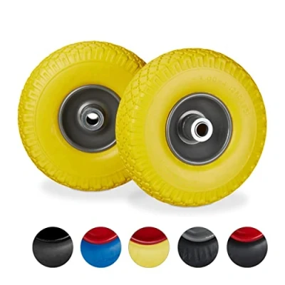 Image de Roue de diable, lot 2, roues brouette, en caoutchouc, axe 20 mm acier, 3.00 4&quot;, 260 x 85 mm, jaune gris