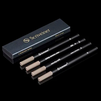 Image de Scriveiner Recharge Roller Noir Large 4 Recharges de Qualité Supérieure pour Stylos Stylo Safety Ceramic B Taille Schmidt 888 Fabriqué en Allemagne