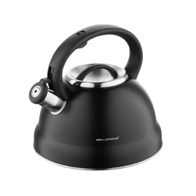 Image de FLORINA Bouilloire Inox (2,5 l) I Theiere Induction JACOB à Sifflet avec Poignée en Bakélite Automatique pour Thé &amp; Café Adaptée Tous Types de Foyers Noir