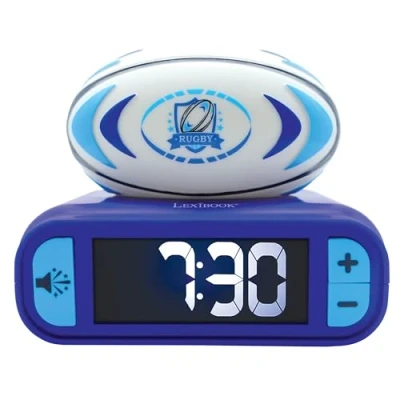 Image de Lexibook, Rugby, Réveil Veilleuse Ballon de Figurine lumineuse, Choix 6 alarmes, Effets sonores, Ecran LCD rétro éclairé, Horloge, Snooze, Bleu / blanc, RL800RG
