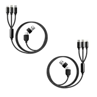 Image de Jembe Câble de Charge multi USB Lot 2 Nylon Tressé 3 en 1 Prend Micro USB, Lightning(iPhone), Type C