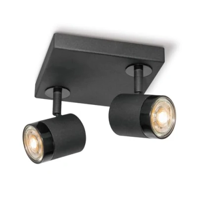 Image de home sweet collection Manu Plafonnier LED moderne Noir 16/16/15 cm Spot de plafond 2 ampoules en métal Intensité variable Avec ampoule GU10 5 W 390 lm Lumière blanche chaude