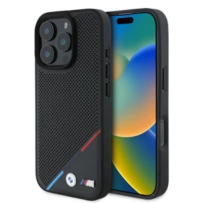 Image de Étui BMW pour iPhone 16 Pro 6.3 noir étui rigide M Perforated Tricolor Line MagSafe Neuf