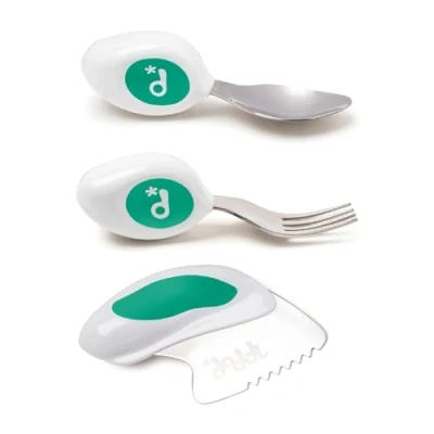 Image de Ensemble 3 pièces doddl couteau, cuillère, fourchette Apprenez à utiliser les couverts pour tout petit en quelques minutes, ustensiles 1 an et plus, accessoires de sevrage, Aqua