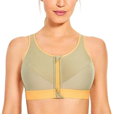 Image de SYROKAN Soutien Gorge Femme Sport sans Armature Maintien Extreme Zippée Devant Dos Nageur Non Rembourré pour Fitness Course Jogging Antilope 100C