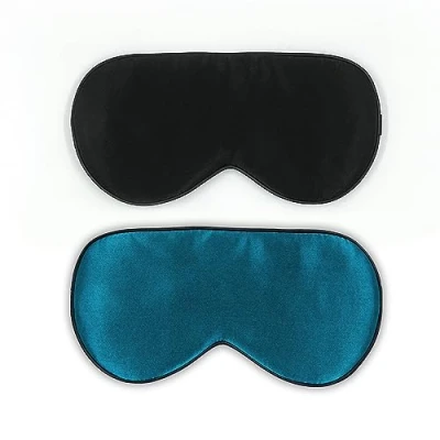 Image de townssilk Lot de 2 masques sommeil 100 % en soie confortables et super doux avec sangle réglable 1 Noir Bleu paon