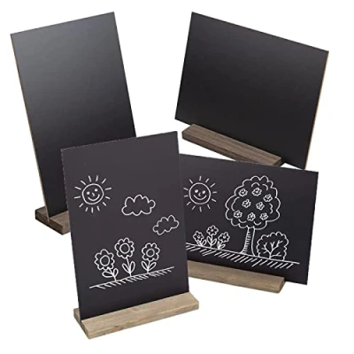Image de Dfuqanb 4 Pièce Mini Tableau Noir, Petits tableaux noirs double face avec supports en bois, convient pour mariage, anniversaire