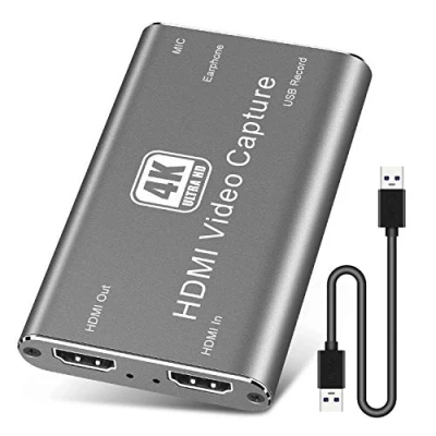 Image de PTN Carte Capture HDMI, Périphérique Audio Vidéo USB 3.0 4K, Jeu HDMI vers HD, Streaming en Direct 1080P 60FPS pour Le Partage D&#039;écran D&#039;enregistrement (Gray)