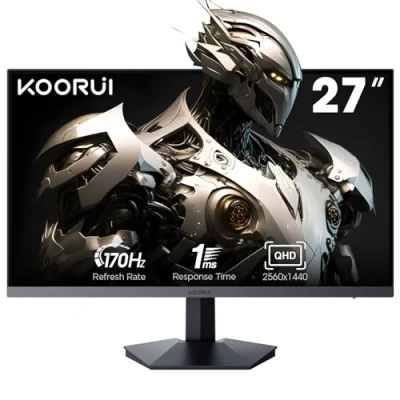 Image de KOORUI Ecran Gaming 27 Pouces, QHD 2560 x 1440 écran PC Adaptive Sync Technology(Panneau IPS, 170 Hz, 1 ms, DCI P3 90%, Compatibilité Gsync, 2xHDMI, VESA, DisplayPort, Inclinaison Réglable)