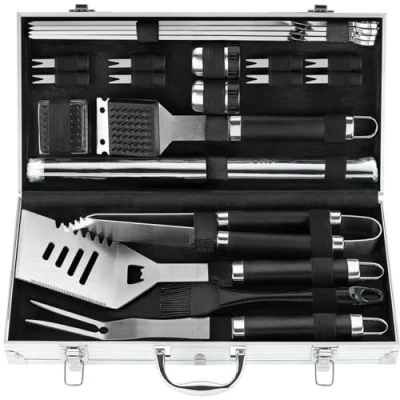 Image de POLIGO 21 Pièces Set Barbecue Accessoire Acier Inoxydable Ensemble d&#039;outils pour Malette Ustensiles Hommes Femmes