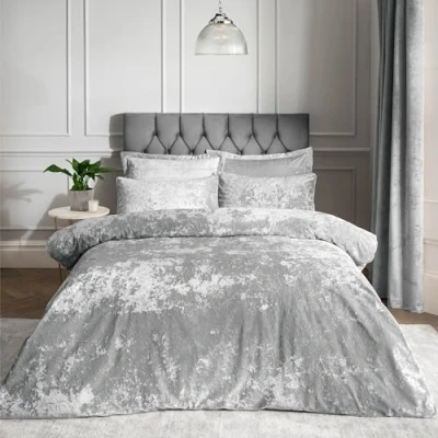 Image de Catherine Lansfield Parure de lit en Velours froissé, Polyester, Silver, Double