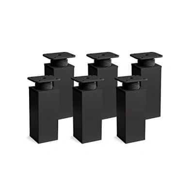 Image de Sossai® Pieds de Meubles MFV1 Lot 6 Couleur: Noir Mat Hauteur: 80mm (+20mm) réglables Forme Angulaire: 40 x mm Vis Inclus