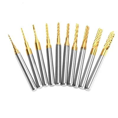 Image de Gasea 10pcs PCB Fraises Rotatives Titane Plaqué Carbure Fin Moulin Gravure Bits Set 1/8&quot;（3mm）Queue Forets Pour CNC 0.8mm 3.175mm