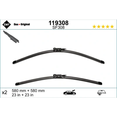Image de Balai d&#039;essuie glace Swf Visioflex 119308 avant Sans Cadre SAAB: 9 3 Break, Berline, Cabriolet, CADILLAC: BLS Break