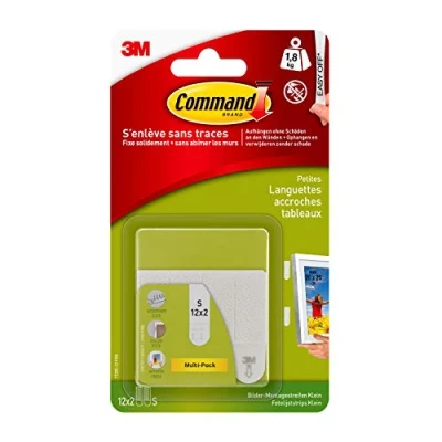 Image de Command Languettes Accroches Tableaux Petit Modèle, Multi Pack, Blanc 12 x 2 Fixation sans Dommage