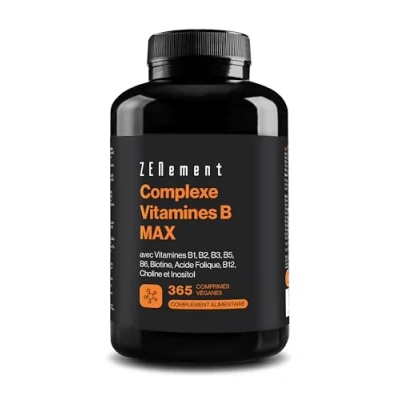 Image de Complexe Vitamines B MAX, 365 Comprimés 8 + Choline &amp; Inositol Aide à Réduire la Fatigue et Contribue au Bon Fonctionnement Mental Celui du Système Immunitaire Végan Zenement